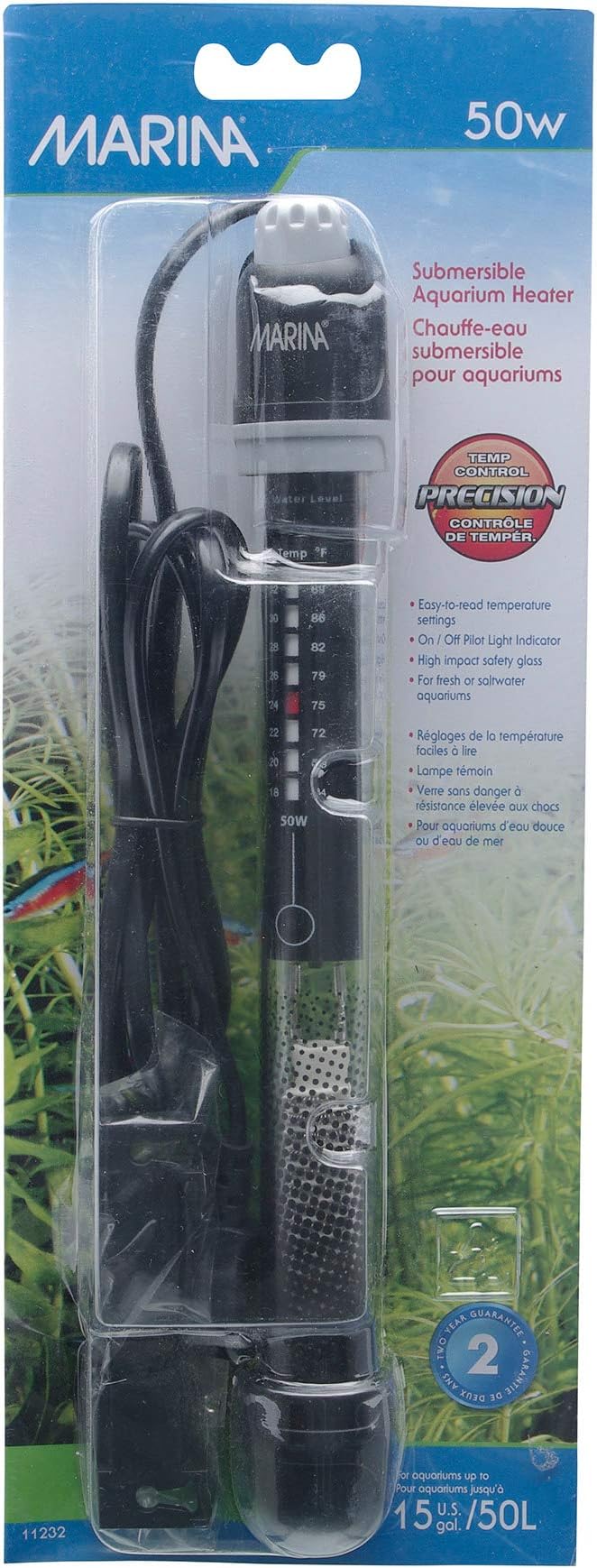 Fluval Marina Submersible Heater for Aquarium, 50-watt