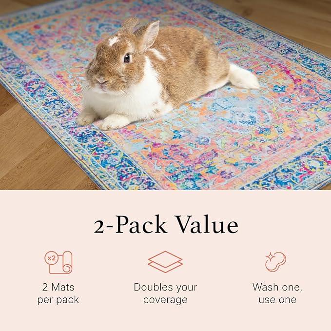 Lovewag Pets Reusable 2-Pack Small Animal Pet Bedding Mats - 28" x 41" Hamster Bedding - Machine Washable Guinea Pig Cage Liners - Guinea Pigs,Rabbits & Ferrets Waterproof Pee Pad (Marmalade Sunshine)