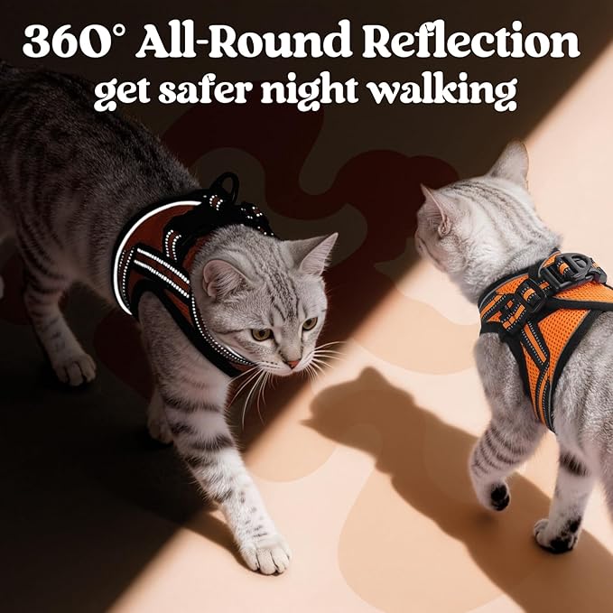 rabbitgoo Cat Harness and Leash Set for Walking Escape Proof, Adjustable Soft Kittens Vest with Reflective Strip for Cats, Comfortable Outdoor Vest,Light Orange,S