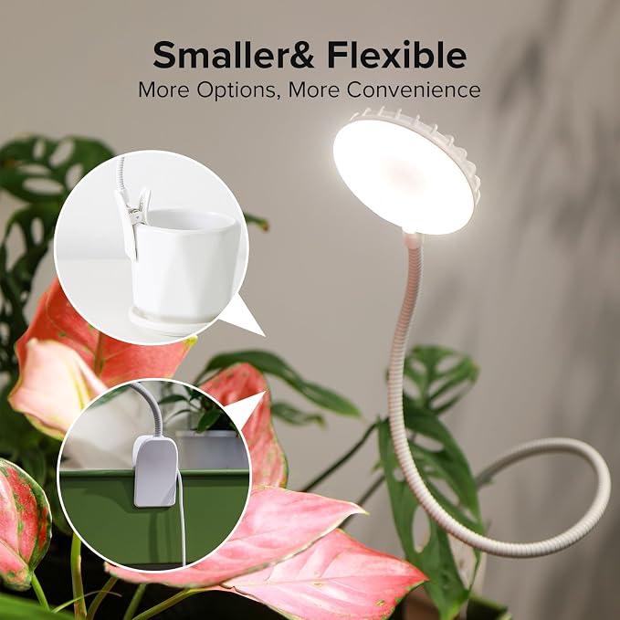 3 Pack Small Plant Lights for Indoor Plants, 12W Each Clip-On LED | 4000K Full Spectrum, Flexible Gooseneck, 3/6/12H Timer, 4 Dimmable Levels for Shelves
