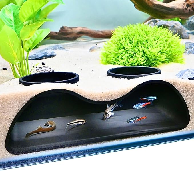 Aquarium Underground Tunnel Cave Natural Curve Two Hole | Viewing Fish & Shrimp Under Gravel Tunnel | Fish Tank Decor Decoration Hideout Perfect for Corydora Catfish, Kuhli Loach, Pleco