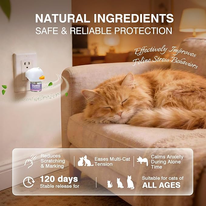 Tcllka Cat Calming Pheromone Diffuser Effectively Relieve Anxiety Stress Cat Calming Diffuser Comfort for Cats Refill Reduce Fighting Spraying and Scratching Calm Relaxing 48ml/Bottle Fits All Cats