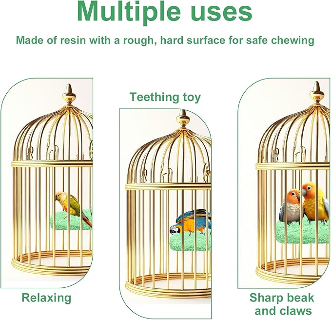 2 Pcs Bird Beak Grinding Stone, Ice Cream Style Small Green Parrot Perches Stand for Cage Perch Toy Foot Claws Trimmer Teething Toys Accessories for Budgies Parakeets Cockatiels