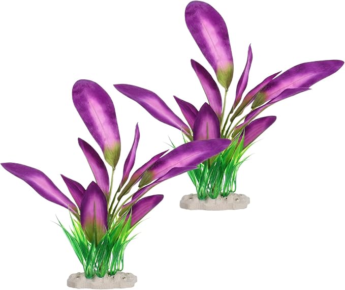 DIVINA VITAE Silk Aquarium Plants,Artificial Aquatic Water Grass Decoration | 2Pcs, for Betta Fish Tank, 10 Inch Tall, Purple