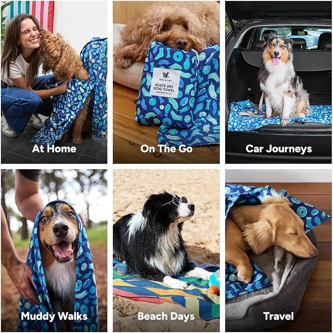 Dock & Bay Pet Towel - Super Absorbent & Quick Drying Dog Towels with Bag - 100% Recycled - A Dogs Dinner, Medium (90x50cm, 35x19)