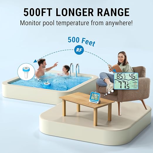 TempPro Waterproof Wireless Pool Thermometer Easy Read, Digital Pool Thermometer Floating for Swimming Pool, Hot Tub, Cold Plunge, Pond with 2 IPX8 Water Temperature Monitor (Previously ThermoPro)