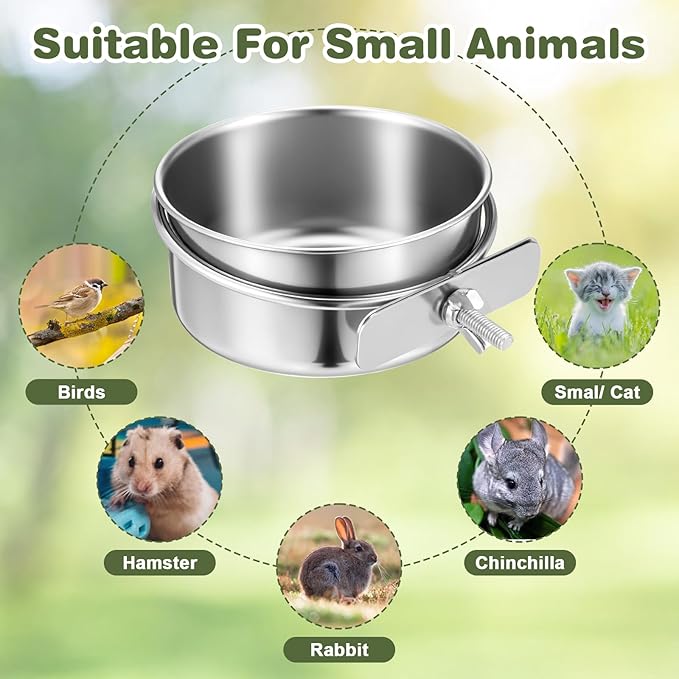 Kifmurase 8 PCS Stainless Steel Bird Food Bowls Water Bowl with Clamp Holder, Parrot Feeding Dish Cups Birds Feeders for Cage, Bird Food Water Bowls for Cockatiels Conure Budgie Parakeet