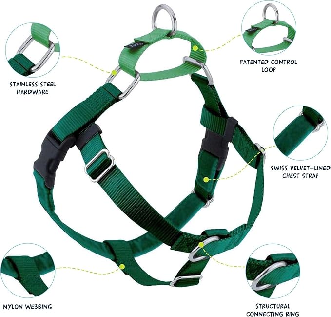 2 Hounds Design Freedom No Pull Dog Harness, Adjustable Harness, Easy Walking & Comfortable Control, Fits Small, Medium & Large Dogs, Solid Colors, Made in USA, 1" XXL, Kelly Green