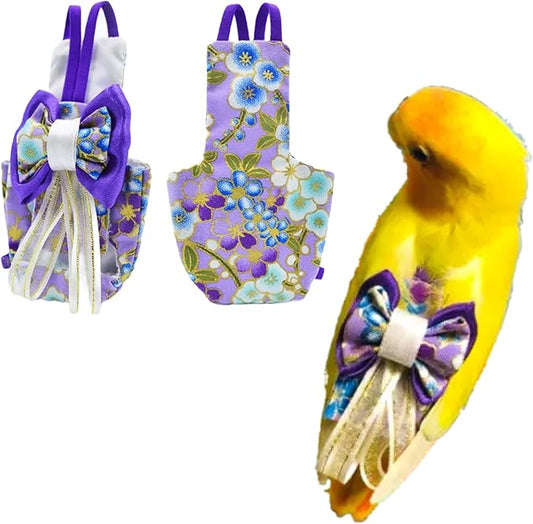 Bird Diapers, Parrot Flight Suits Diapers for Small & Medium Size Birds, Reusable Bird Wet Diaper, Purple, Size S