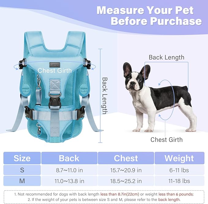 YUDODO Front Pet Carrier Backpack for Small Dogs and Cats, Secure and Breathable Mesh, Ergonomic Support, Adjustable for Walking, Hiking, or Travel (Blue S)