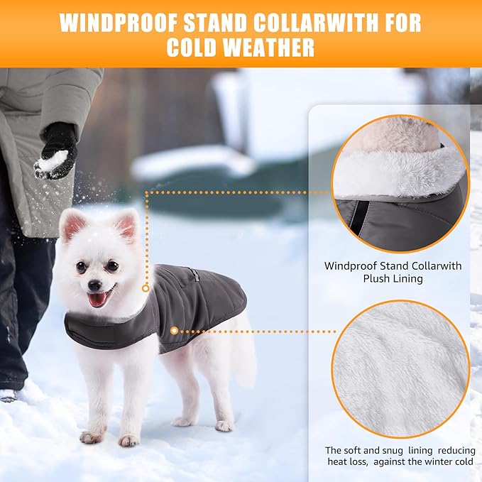 iBuddy Dog Winter Jacket for Small Dogs, Easy on Dog Fleece Snow Coat Velcro Waterproof Pet Puffer Clothes with Harness Hole Adjustable Reflective Quilted Pet Cold Weather Vest Wind-Poof for Boy Male