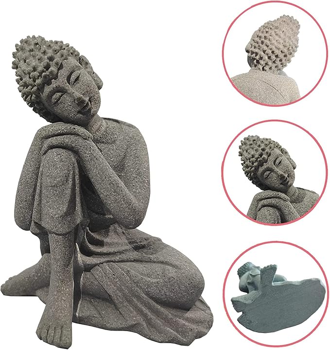 Fish Tank Buddha Statue Decorations Aquarium Decor Betta Fish Tank Accessories Ornament Small Meditating Sandstone Buda Statues for Underwater Landscaping Home Zen Decor