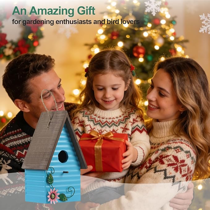 Bluebird Houses for Outside,Blue Bird Houses for Outdoors,Hanging Birdhouses for Outdoors,Wooden Hummingbird House for Outside,Country Style Bird Nest Box,Yard Decorative Gift for Bird Lovers