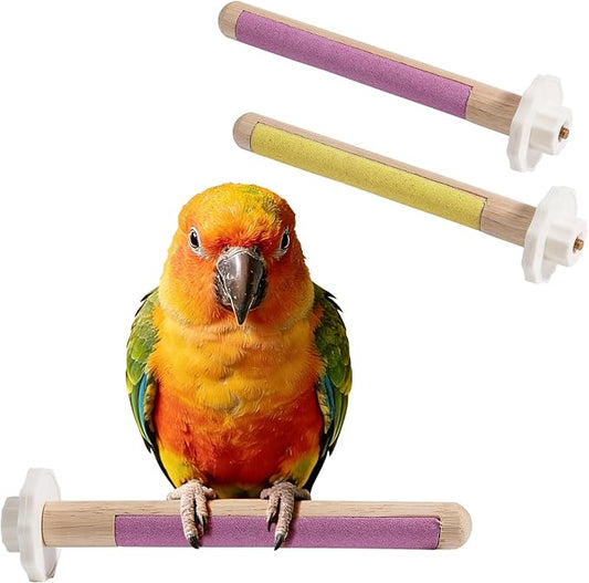 Wooden Bird Perch Stand with Grinding, 2Pcs Parrot Cage Stand Branch, No Hurt Foot Claw Grinding Bird Perch for Cockatiels, Parakeets, Lovebirds