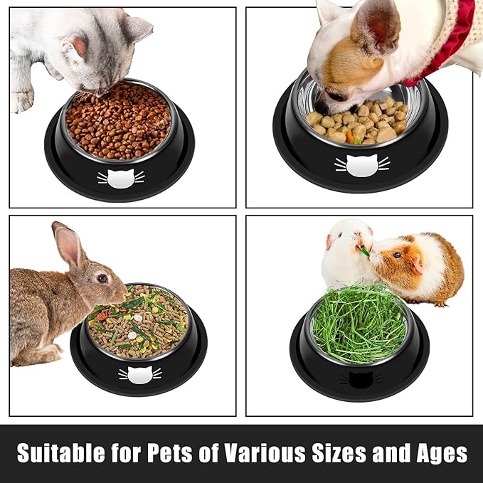Serentive 2 Pcs Non-Slip Stainless Steel Small Cat Food Bowls - Unbreakable, Thicken 13 Oz Cat Dishes - Indoor, Removable Rubber Base, Easily Clean, Lovely Color