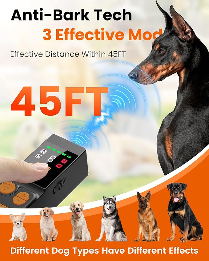 [Digital LED Display] ultrasonic Dog bark Deterrent with 4 Transmitters, 10 Gears Dog Training Device for Large/Medium/Small Dogs, Rechargeable Anti Barking Device & Dog Repellent with Flashlight