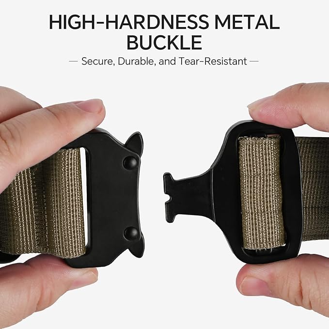 Tactical Thick Dog Collar, Adjustable Training Nylon Dog Collar, Heavy Duty Metal Buckle & Control Handle for Small Medium Large Dogs (M, Khaki)