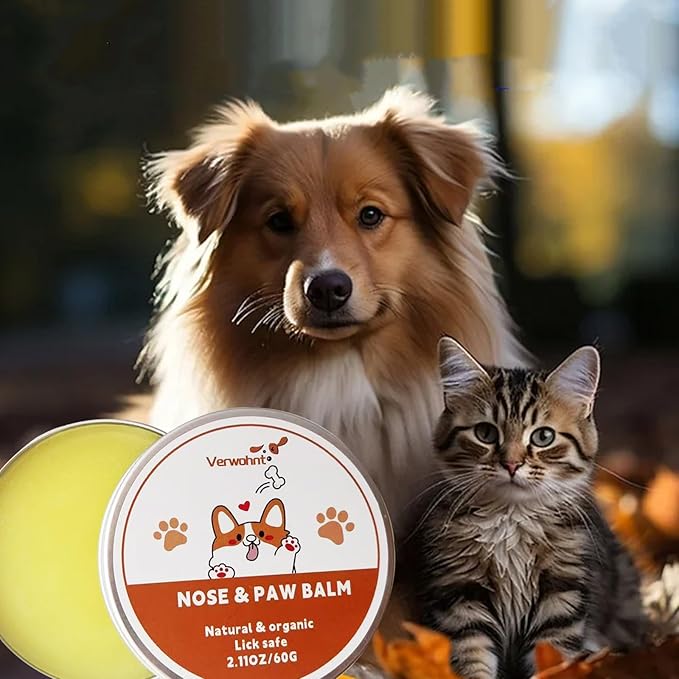 Paw Balm Dogs Lick Safe Dog Nose Balm for Dry Nose, Dog Paw Protector and Healing for Dry, Cracked Feet and Nose, All-Natural Cat Paw Balm Care for Pet's Paws and Nose from Snow, Salt, Sand, Ice 2 oz