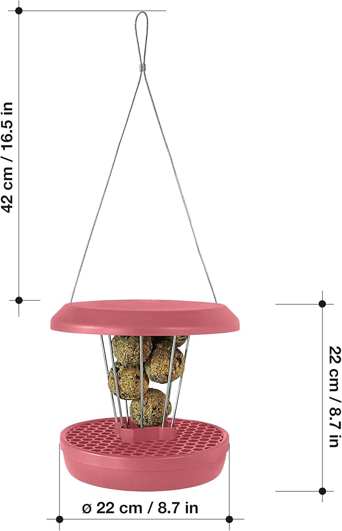 SWISSINNO Bird Feeders - No Mess Fat Ball/Suet Feeder for Outdoors Hanging - Smart Birds Lucerne Spill Proof Wild Cardinal Bird Feeder with Integrated Seed Catcher Tray - Dusty Rose
