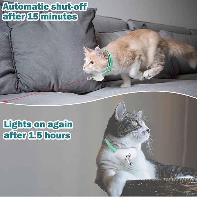 Automatic Cat Laser Toy Collar, Wearable Interactive Cat Toys with LED Light for Indoor Cats Kitten, USB Rechargeable, Hands-Free Electronic Amusing Gifts for Cat Lovers