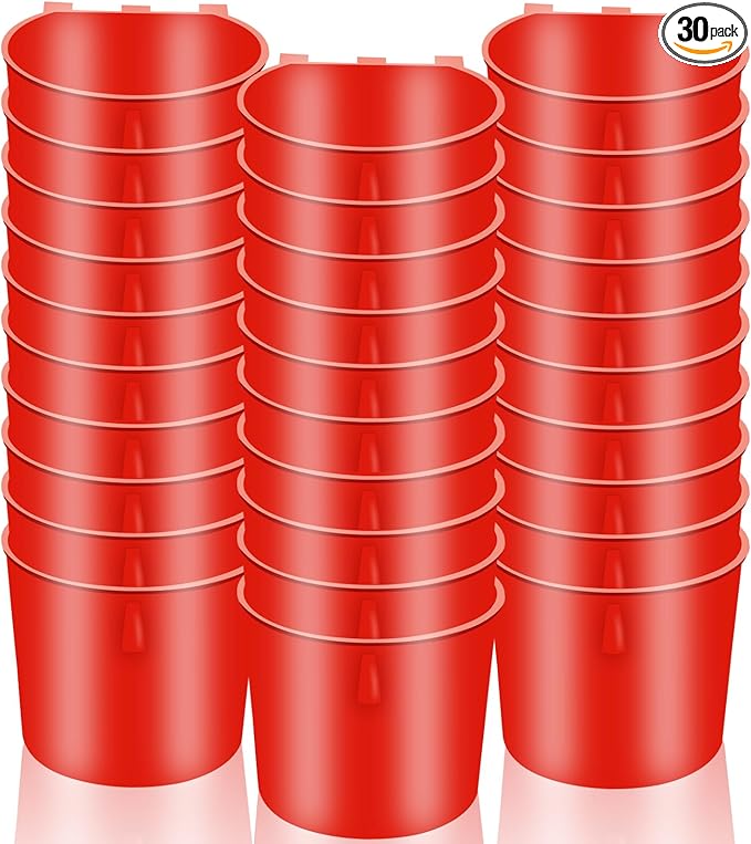 30 Pcs Chicken Coop Feeder Water Cup,8 oz Cage Cups Chicken Feeder Waterer, Cage Cups Birds Hanging Feeders, Chicken Feeder Water Bowl for Parakeet Poultry Pigeon Bunny Wire Cage (Red)