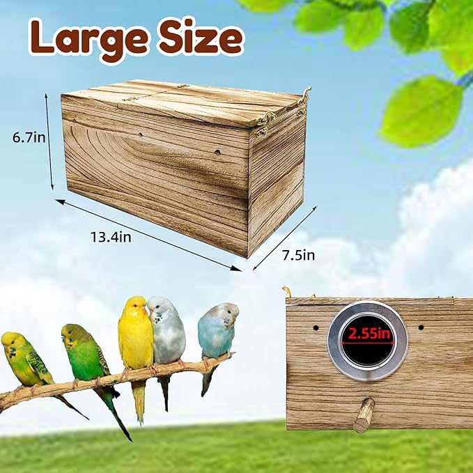 Tfwadmx Large Parakeet Nesting Box, Bird Nest Breeding Box, Wood Parrot Nest Box with Perch Bird Cage House for Cockatiel Lovebirds Budagie Canary Finch (XL)