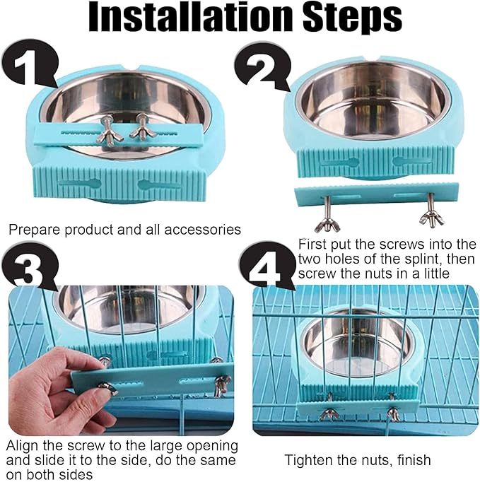 kathson 2 Pack Crate Dog Bowl Removable Stainless Steel Water Food Bowl Hanging Pet Cage Coop Cup for Rabbit Cat Puppy Bird Bunny Small Animals