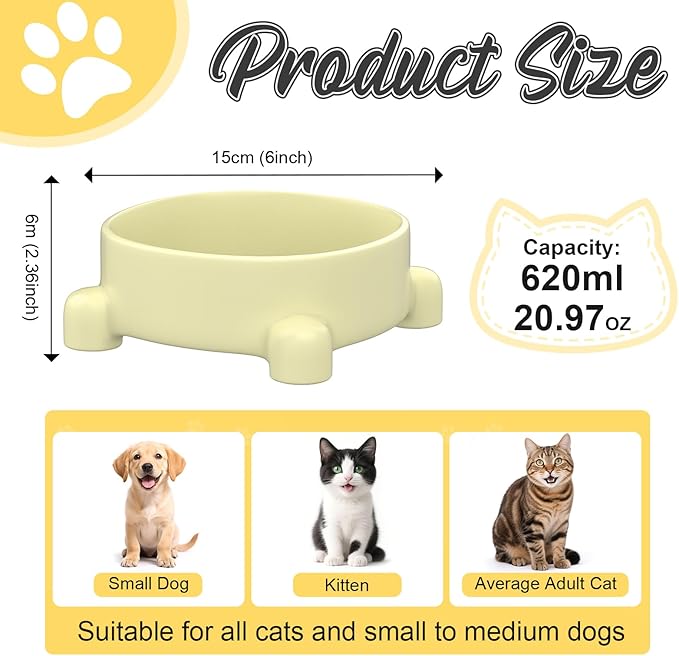 Ceramic Dog and Cat Bowl 6inch Non-Slip Dog Food and Water Bowl 21oz Flip-Proof Pet Feeding Bowls with Four Legged Stable Base for Small Medium Dogs Cats
