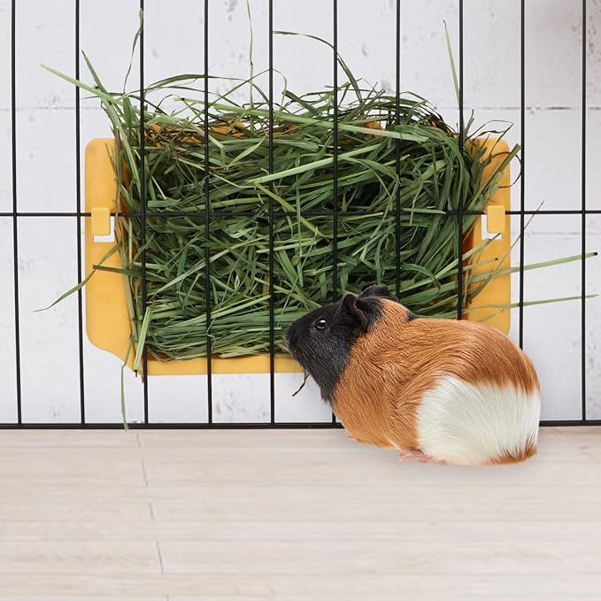 Hypeety Rabbit Hay Feeder Guinea Pig Hay Feeder Plastic Bunny Hay Feeder Automatic Hay Feeder Cage Accessories for Bunny Rabbit Guinea Pig Chinchillas Small Animals (Yellow)