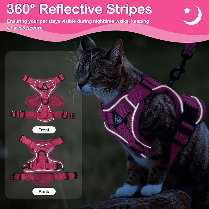 Cat Harness and Leash for Walking Soft Cat Harness Escape Proof, Adjustable Kitten Harness Cat Leash Reflective Strips Jacket, Breathable Cat Vest Harness Set for Kitten Easy to Wear Outdoor Walking