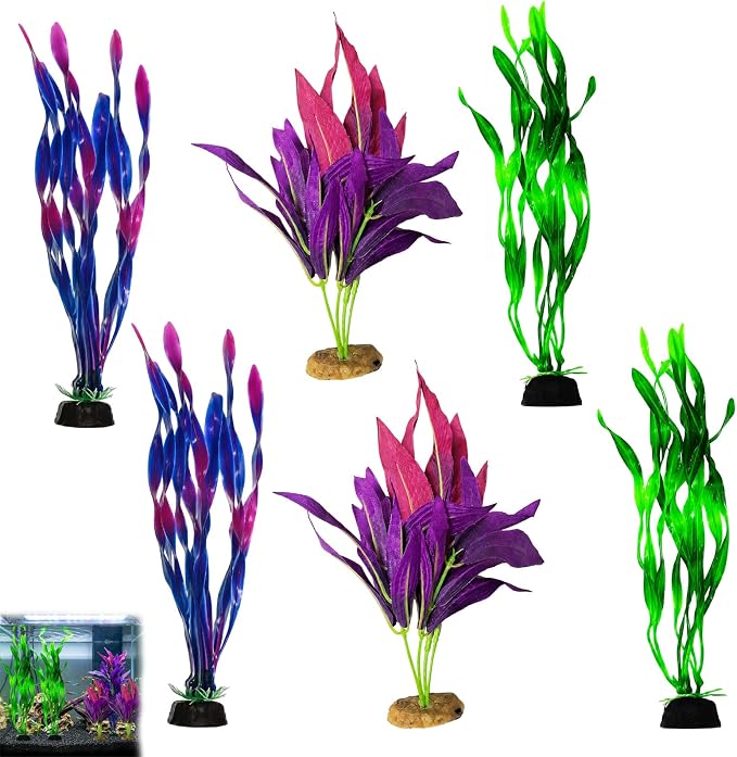 Silk Plants for Fish Tank, 6-Piece Silk Aquarium Plants Set for Betta Fish and Small Tanks, Realistic Resin-Based Aquarium Decorations with Low Maintenance Needs