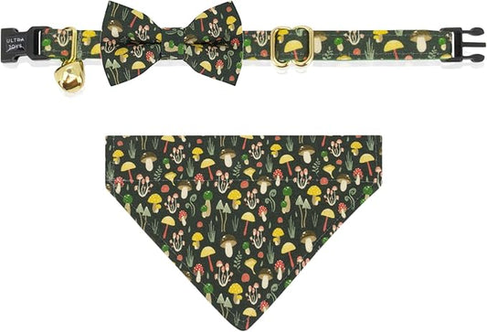 Ultra Joys Cat Collar with Bells - Breakaway for Cats, Boy & Girl Cat Collars Kitten Collar with Bell - Break Away Collar for Cats - Breakaway Cat Collar with Bandana and Bowtie Mushroom Small