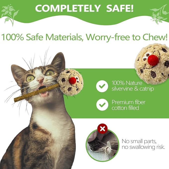 Silvervine Sticks for Cats (5-Pcs), Catnip Lollipop Cat Toy for Indoor Cats, Natural Cat Chew Toys for Kitten Teething and Teeth Cleaning