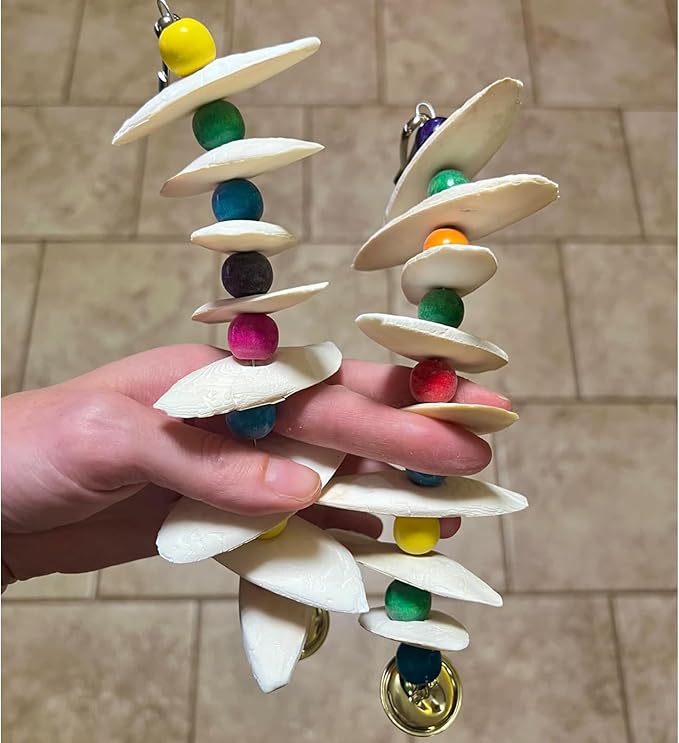 2 Pack Bird Toys with Cuttlebone, Parakeet Toys, Bird Beak Grinding Stone, Cage Accessories for for Parakeet Conure Lovebird Cockatiel Finch Canary Hamster Chinchilla Rabbit (Large)