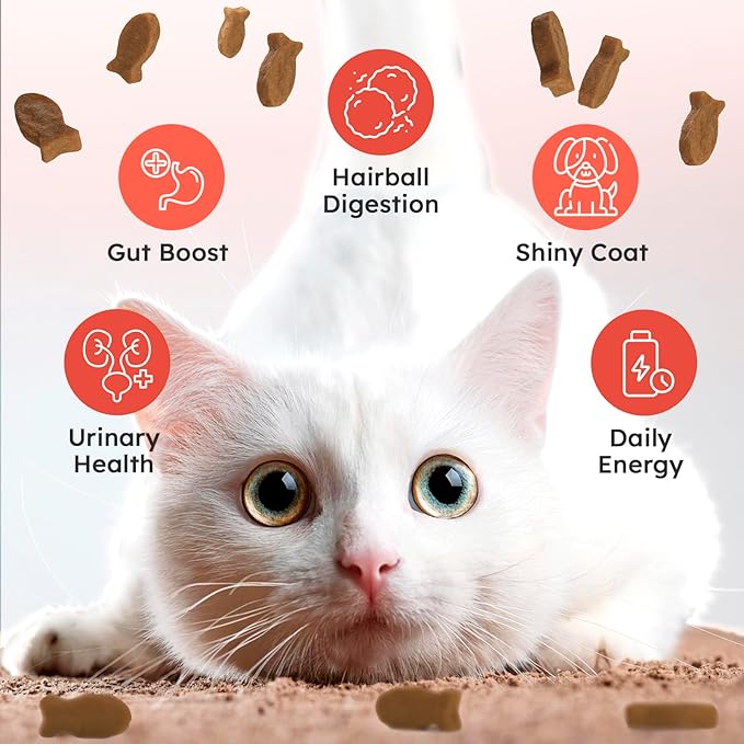Cat Hairball Remedy Treats - 200 Chews - Cat Hair Ball - Supports Digestion, Skin & Coat Health - Hairball Control for Kitty - Helps to Prevent Furball - Salmon Flavor
