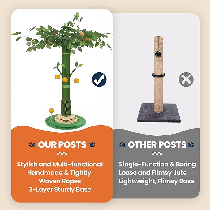 53" Extra Tall Cat Scratching Post for Large Cats, Heavy Duty Vertical Scratcher with Natural Sisal Rope, Stable Climbing Pole with Hanging Ball for Full Body Stretching