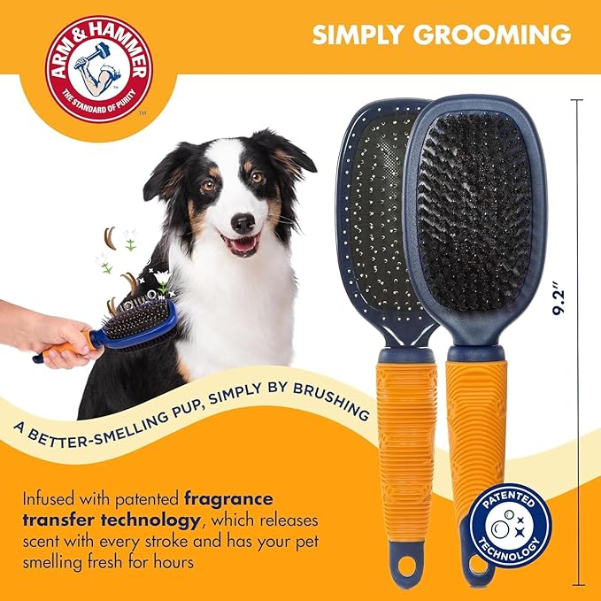 Arm & Hammer Deodorizing 2-in-1 Pin & Bristle Dog Brush, Fragrance Transfer Technology with Baking Soda, Detangling & Shedding, Dog Grooming Brush for Long Hair, Sweet Lily & Vanilla Scent - 2 Pack