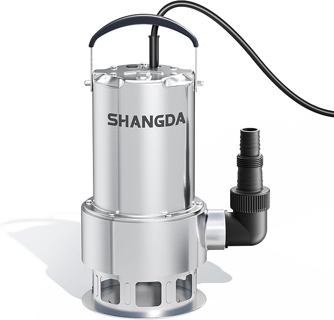 Sump Pump 1HP Submersible Water Pump 4500GPH Stainless Steel Electric Clean/Dirty Water Draining Transfer Pumps with Adapters for Pool Hot Tub Pond