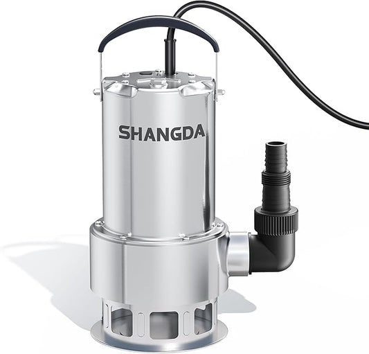 Sump Pump 1HP Submersible Water Pump 4500GPH Stainless Steel Electric Clean/Dirty Water Draining Transfer Pumps with Adapters for Pool Hot Tub Pond