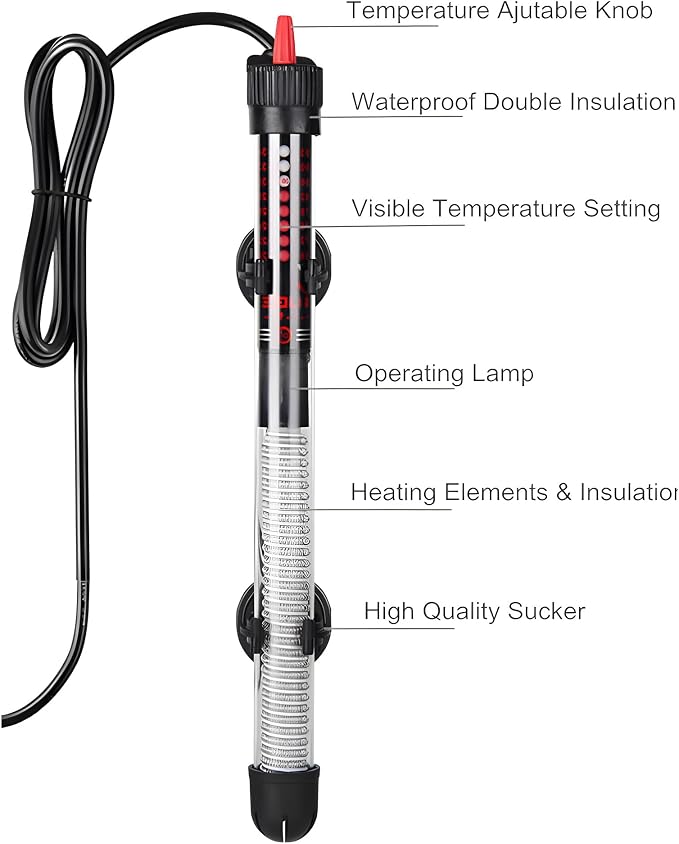 300W Submersible Aquarium Heater, Adjustable Temperature for Fish Turtle Tank with Suction Cup Mounting