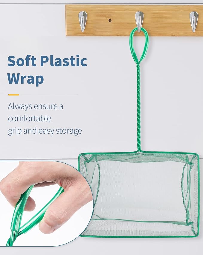 Pawfly Aquarium Fish Net with Braided Metal Handle Square Net with Soft Fine Mesh Sludge Food Residue Wastes Skimming Cleaning Net for Fish Tanks Small Koi Ponds and Pools