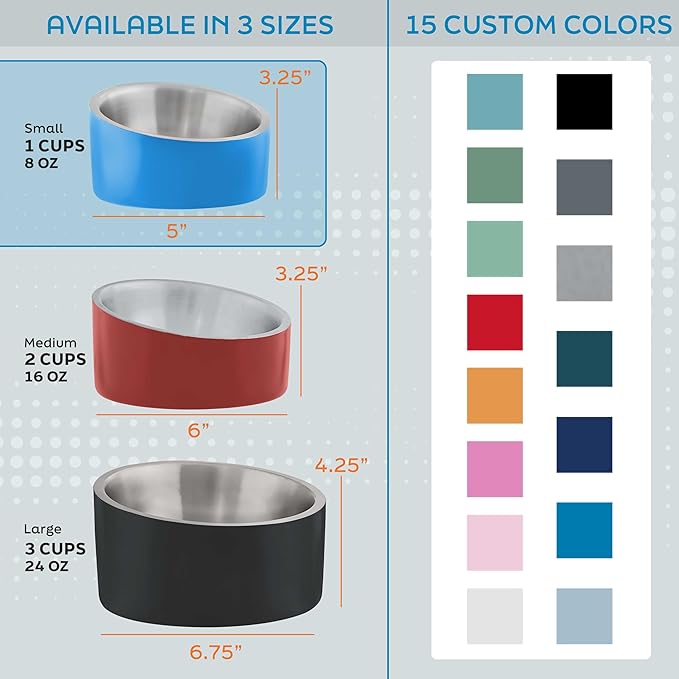 Master Pet Supply Stainless Steel Slanted Dog Cat Food Bowl - 8 oz Heavy Duty - Black Velvet, Double Wall Insulated, Non-Slip Elevated Bowl for French Bulldogs Pugs Cats, Anti Rust Dishwasher Safe