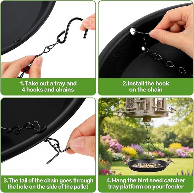 2 Sets 12.8" Bird Seed Catcher Tray Platform Bird Feeder BirdBath Large Hanging Tray Fits Seed Hoop Squirrel Feeder Bowl,Garden Patio,Wild Birds Viewing, Backyard, Birdfeeders Outside (Black)