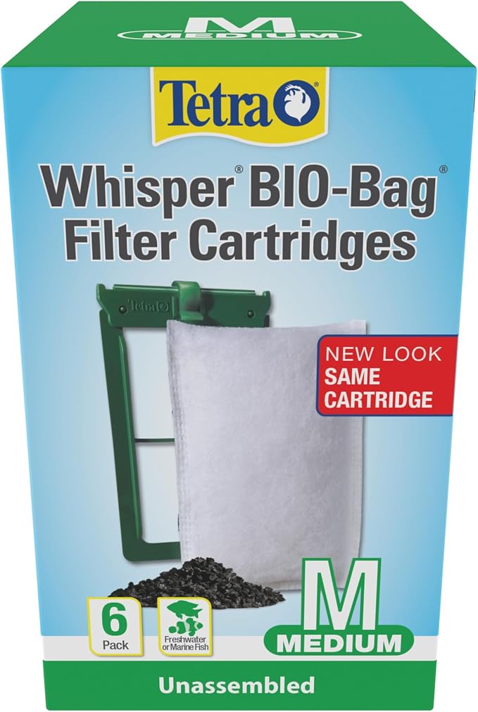 Tetra Whisper Bio-Bag Medium Filter Cartridges for Aquariums, 6 Count | Unassembled, Fits Tetra Whisper Fish Tank Filters 5-10 Gal, PF-10, IQ 10, Replace Monthly