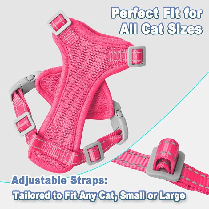Cat Harness and Leash Set Escape Proof for Kitten Walking, Soft Adjustable Top Handle Vest Harnesses for Cats, Easy Control Breathable Reflective Small Medium Large, Pink, XS