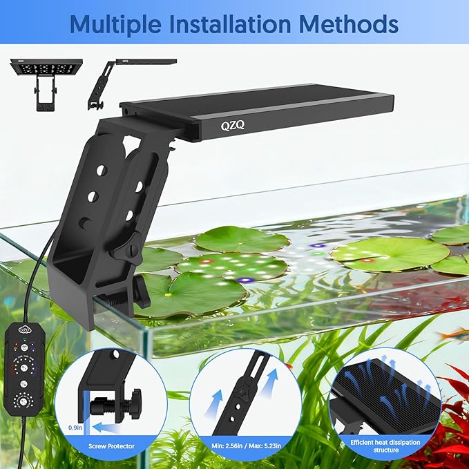 QZQ Fish Tank Light – Aquarium Light 24/7 Mode LED Aquarium Lights for Fish Tank with Adjustable Timer/Brightness, Aquarium Plant Light (12W for 7–12 Inch Tank)