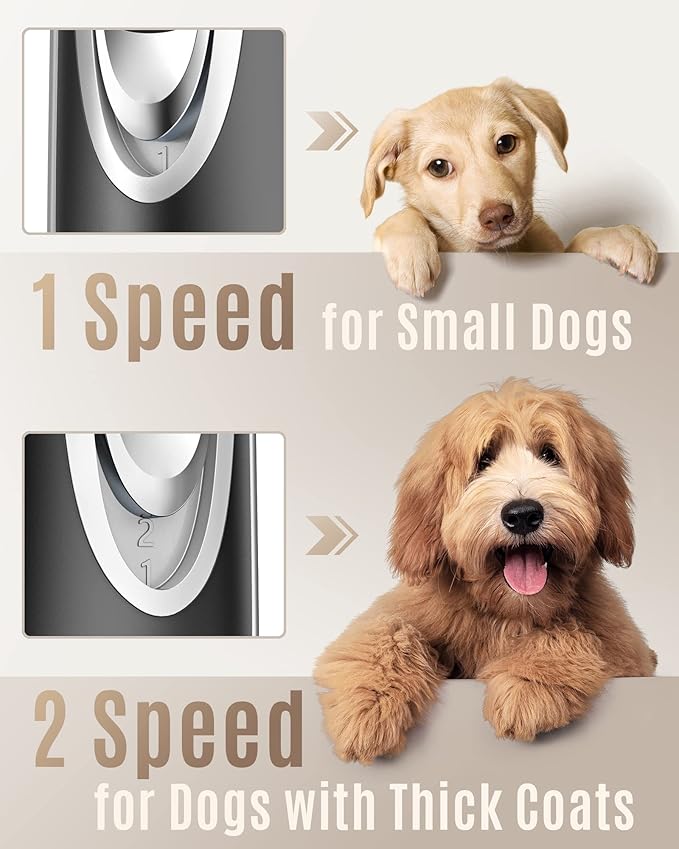 oneisall Low Noise 2-Speed Quiet Dog Grooming Kit - Rechargeable Cordless Pet Hair Clipper Trimmer Shaver for Small and Large Dogs, Cats and Animals (Silver)