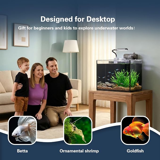 1.8 Gallon Fish Tank with Light,Filter,Lid,Landscape Accessories | Small Fish Tank,Aquarium Starter Kit,Glass Aquarium,for Small Fish,Shrimp,or Betta