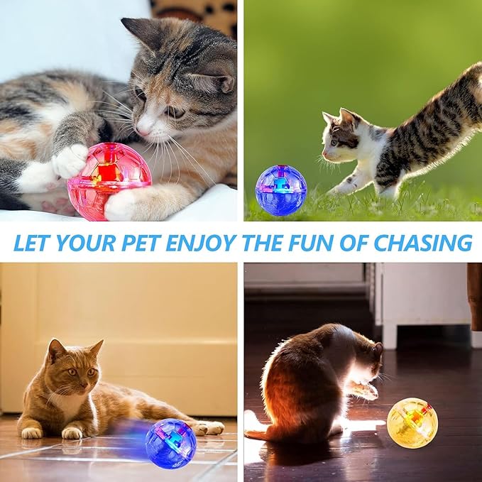 Sratte 6 Pcs Ghost Hunting Cat Ball Activated Cat Toy Motion LED Light Pet Balls Motion Dog Interactive Pet Toys Glowing Mini Running Exercise Supplies for Animals Activity (Clear)
