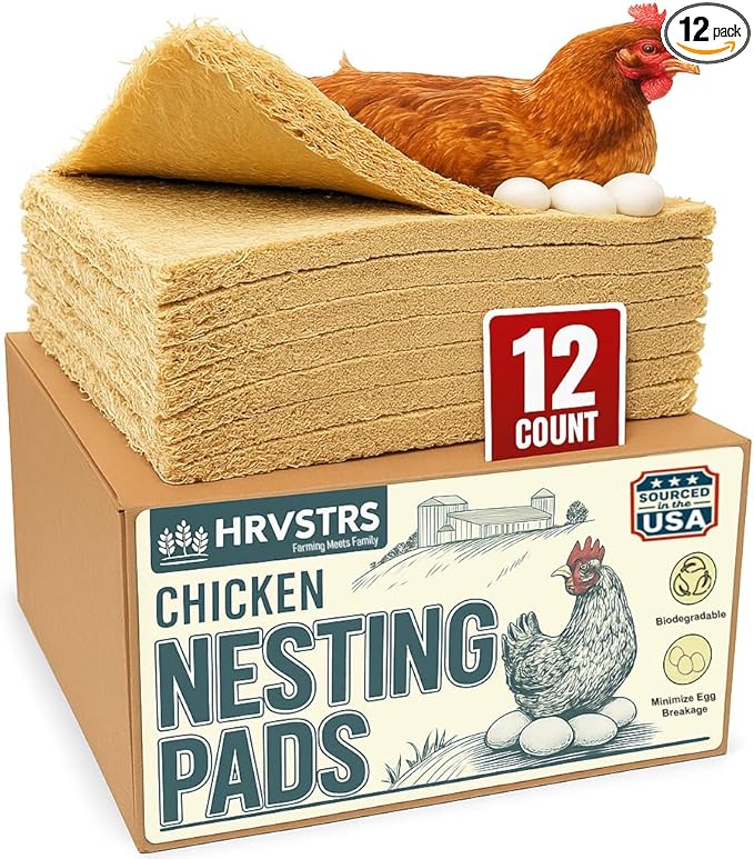 Chicken Nesting Pads for Chicken Coop Accessories - 12 Pack - USA Aspen - Professional Grade Excelsior Bedding – Easy Clean Up - Absorbs Moisture - 100% Natural, Dust-Free Liners for Laying Hens 13x13